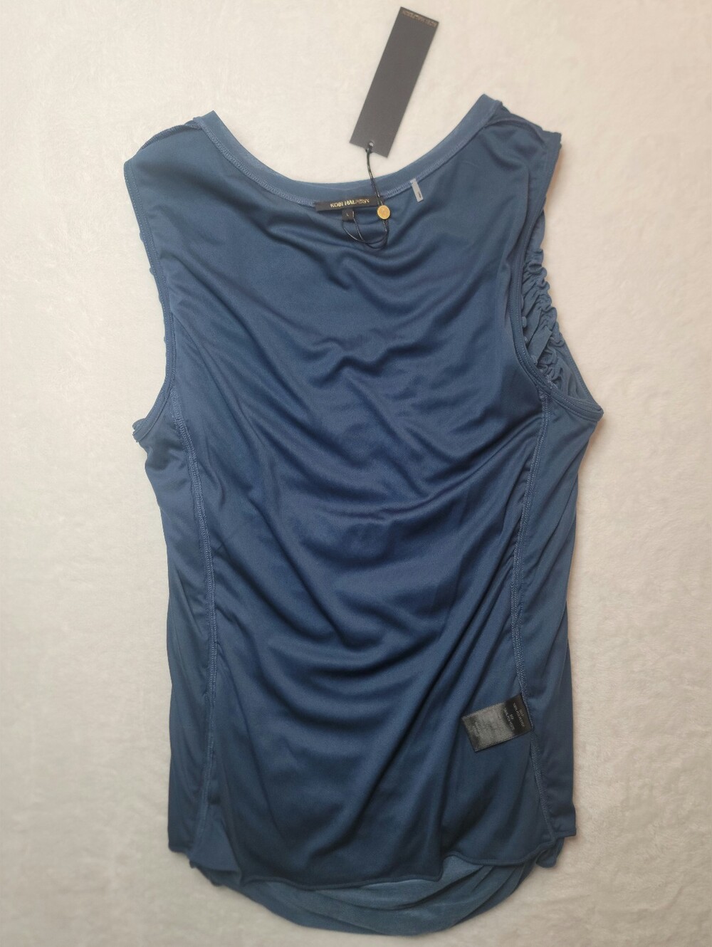 NWT Kobi Halperin Sariyah Shirred Sleeveless Top Sz Lrg Faded Lapis Ruched Top - Picture 12 of 15